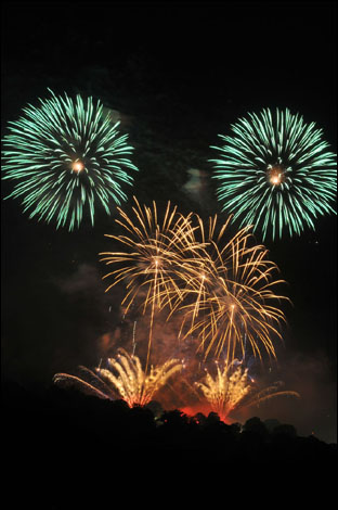 Pictures of a fireworks competition at Eastnor Castle, taken by Bob Bilsland from the top of British Camp on the Malvern Hills.