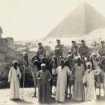 Advance party of wireless operators who manned the sets on the ships used in the invasion of Sicily.  On leave from Port Tewfik - at the Pyramids at Giza. 3 June 1943 — prior to the invasion of Sicily.   Allan Stoddart on right, on camel.