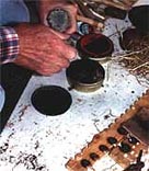 Image of man using ember and tinder to create a flame