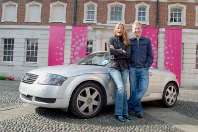 Cat and Patrick with the car prize