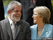 Os presidentes do Brasil, Luiz Inácio Lula da Silva, e do Chile, Michelle Bachelet