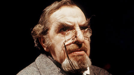 Hugh Griffith in costume for the BBC Playhouse production of The Joke, taken in 1974