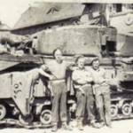 The photograph is of Ken Chapman on the left [Kettering, Northants], Bill Warren [Birmingham], Roy Stacey [Gloucestershire].  The photograph was taken on 4th May, 1945, cease fire 08:00hrs, Grossenhian, North West Germany