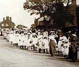 Image of a Methodist church 'club day' procession, in Freckleton
