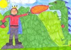 Maelgwn yn ymladd draig.