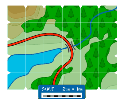 Maps with a scale of 2cm = 1km
