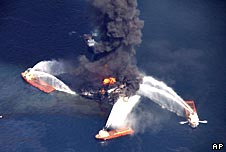 Oil rig on fire