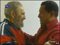 Imagens de Fidel Castro e Hugo Chávez exibidas pela TV Cubana