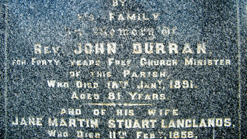The gravestone of former occupant, the Rev John Durran.