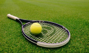 Tennis racket and ball at Wimbledon