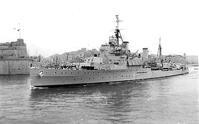HMS Jamaica leaving Malta