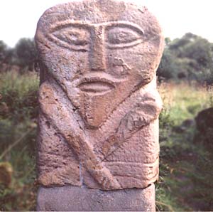 A Carved figure - one of many on Boa Island 