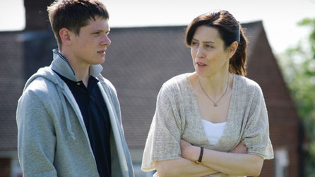 Gina McKee as Jacqueline with Jack O'Connell as Robert