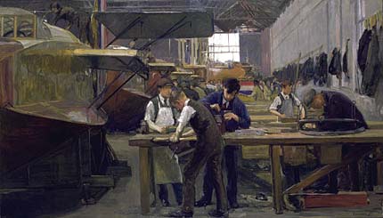 Painting: 'Building Flying Boats' by Flora Lion (1878-1958)