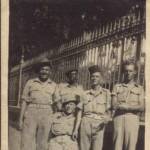 Pat O'Brien (left) at Esbeya Gardens, Cairo, August 1942 while on a few days welcome leave. Pat remembers the  fellow 3rd left was the cook, the fourth left was called Aubrey, but cannot remember the names of the other two. [Photograph from collection of Pat O'Brien]
