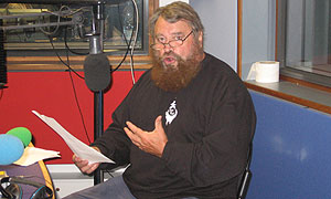 Brian Blessed rehearses at BBC Southern Counties Radio