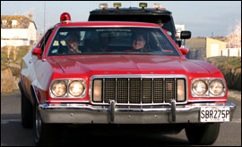 Radio 1's Aled Jones driving the Starsky & Hutch 1976 Ford Gran Torino
