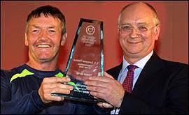 Tommy Joyce (left) receives his Yorkshireman of the Year award