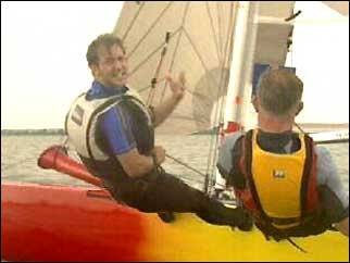 David Whiteley on a catamaran