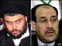 Moqtada Al-Sadr (à esq.) e Nouri Al-Maliki