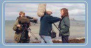 The crew setting up a shot