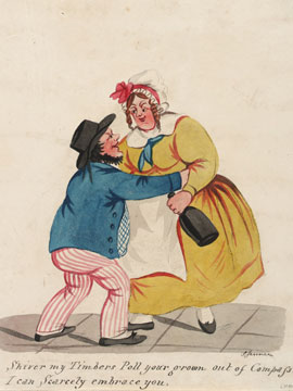 'Shiver my Timbers Poll your grown out of Compass, I can scarcely embrace you', by S.Jenner (artist) c. 1820. Macpherson Collection. NMM Repro ID PX 8640.