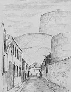 Riley's Place, Belfast. Original drawing by Brian Willis.