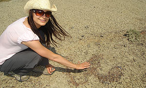 Inside Out North West reporter Jacey Normand and the footprint