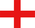 White flag divided into equal sections by one horizontal and one vertical red stripe