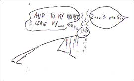 Drawing of sweating man out of diary