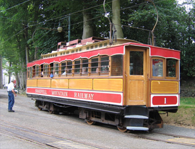 Snaefell Mountain Railway car no. 1 prepares to depart Laxey for Snaefell summit