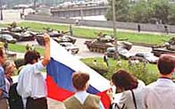 Photo of demonstrators outside the Russian Parliament