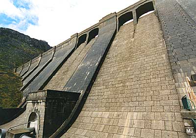 A view of the huge Ben Crom Dam wall as it looks today (2003)