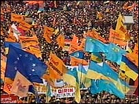 Kiev'de Yuşçenko taraftarları
