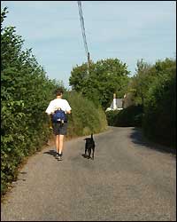 Jo and Bella on a country lane