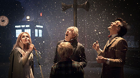 (L-R) Abigail Pettigrew (Katherine Jenkins) Kazran (Michael Gambon) Young Kazran (Laurence Belcher) The Doctor (Matt Smith) 

