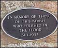 Saltfleet memorial plaque from the 1953 floods.