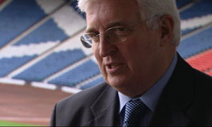 John McBeth being interviewed by Andrew Jennings at Hampden Park