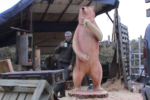 Harry Thomas picks up a chainsaw and turns a tree trunk into an 8 foot bear.  As he draws on his 18 years of carving experience, he also reflects on the demise of the bear in the Herefordshire countryside.     
