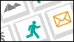 Taj Mahal, a man running, a cup of coffee, an envelope