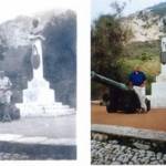 Harry Tattersall on the left. Picture taken during the war, possibly 1943.  Picture on right is of his son Peter taken in 2002 on a visit to Gibraltar to see where his father had served.