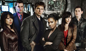 Picture shows (L-R): Naoko Mori (plays Toshiko), Gareth David-Lloyd (plays Ianto), John Barrowman (plays Captain Jack), Freema Agyeman (plays Martha), Eve Myles (plays Gwen) and Burn Gorman (plays Owen)