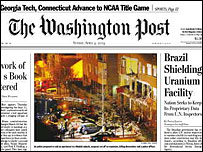 Reprodução da primeira página do jornal The Washington Post, 04/04/04