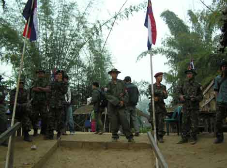 Karen soldiers guarding entrance to the Karen National Day celebrations