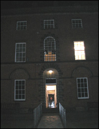 Lincoln Castle at night - the entrance to the old Victorian Prison.