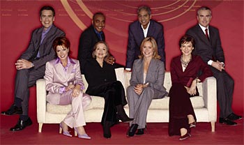 (From top left) Dermot Murnaghan, Darren Jordon, George Alagiah, Huw Edwards, Natasha Kaplinsky, Anna Ford, Sophie Raworth, Fiona Bruce