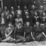 Patricia Sainsbury is in the middle row, third from the right, with the Food Office Staff in Oriel House, Thornbury, South Gloucestershire.  Photograph taken during 1940.