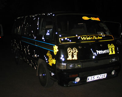 A matatu at night