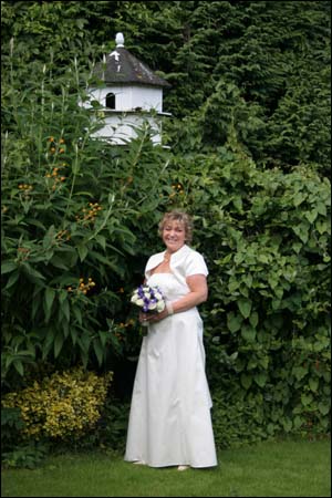 Mandi Harris  in her back garden
