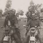 left - Wally Groves with sergeant Jim Cowley on pillion; right - the author with tank driver Jim Bassnet on pillion. left - Wally Groves with sergeant Jim Cowley on pillion; right - the author with tank driver Jim Bassnet on pillion.